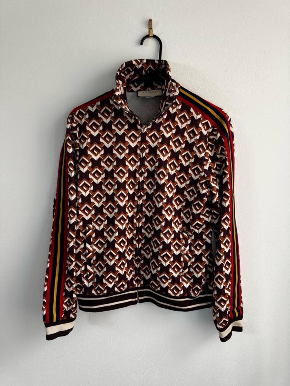 Gucci Brown, White & Orange Geometric Zip Jacket
